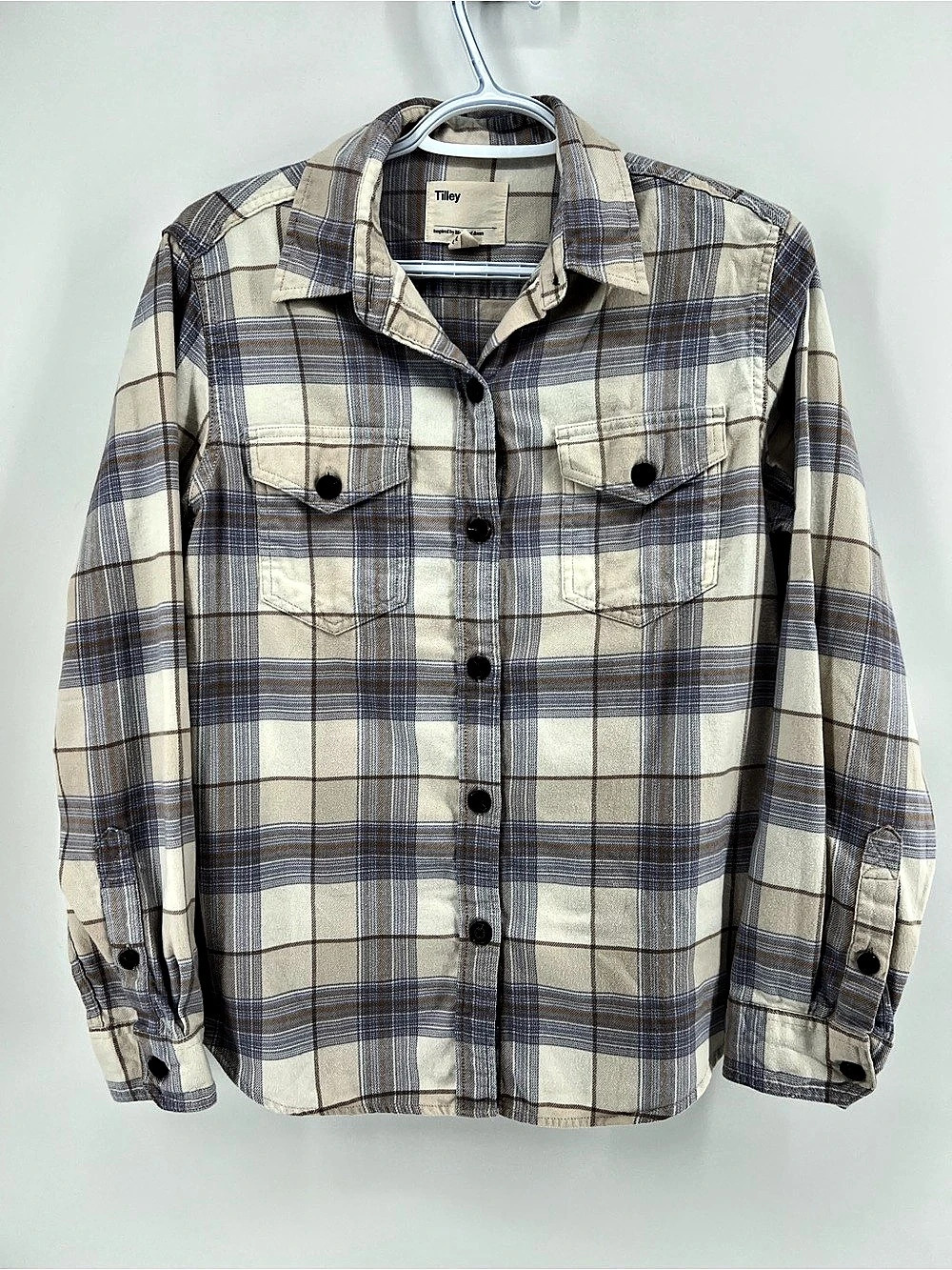 Tilley Plaid Flannel Button Down 100% Organic Cotton Women’s Size Small Top